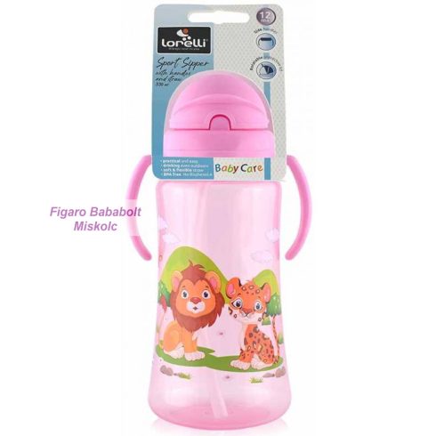 Baby Care Szafari szívószálas sportitató 330 ml - pink