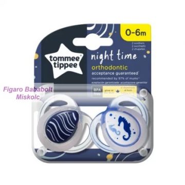   Tommee Tippee Night Time játszócumi 0-6 hó 2db " csikóhal"